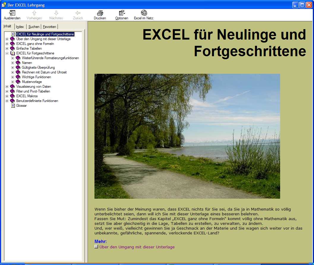 Screenshot vom Programm: Der Excel Lehrgang
