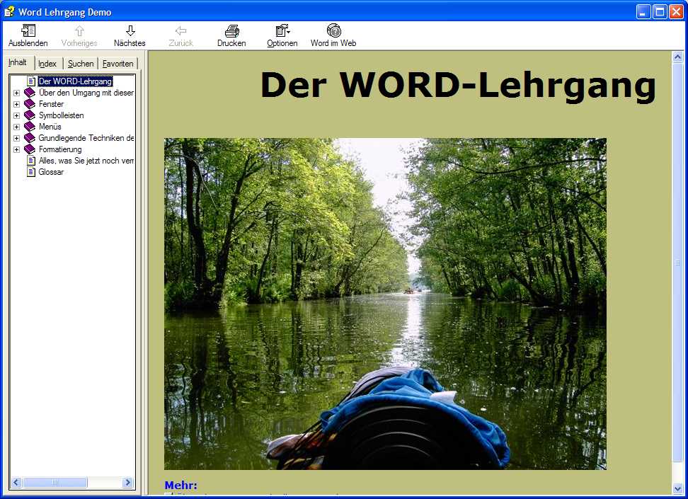 Screenshot vom Programm: Word Lehrgang